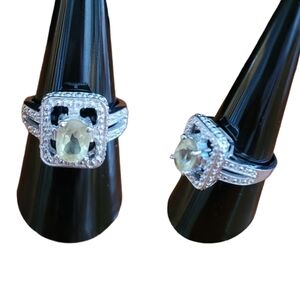 Vintage Sterling Silver‎ Halo Ring with Oval Yellow Quartzite Gemstone Size 8